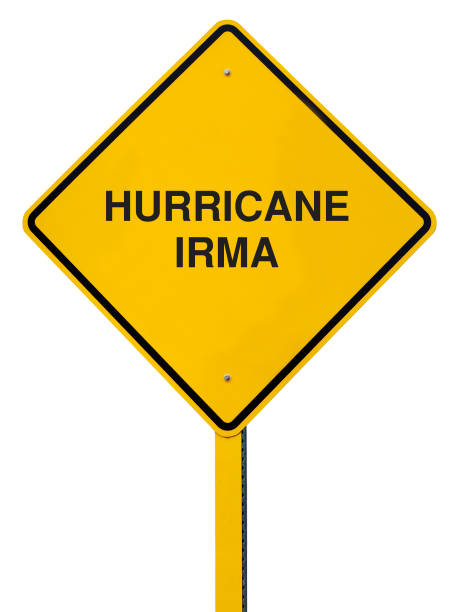 istock Hurricane Irma Road Sign isolated against a white background 844088786
