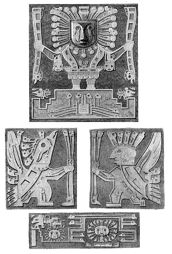 Steel engraving details of the Tiahuanaco monolith door