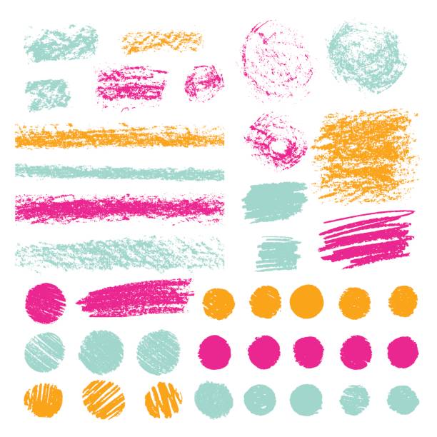 satz von pinselstrichen bleistift oder pastell. doodle mit buntstiften. handgezeichnete abbildung. - wachsmalstift stock-grafiken, -clipart, -cartoons und -symbole