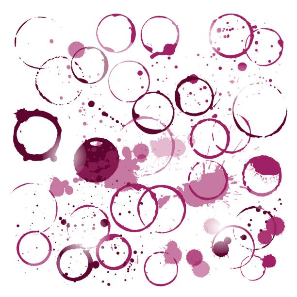 şarap lekeleri ve splatters kümesi. elle çizilmiş şekil. vektör toplama. - wine stock illustrations