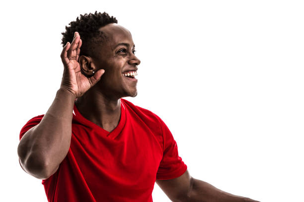istock Fan / Sport Player on red uniform celebrating on white background 844103078