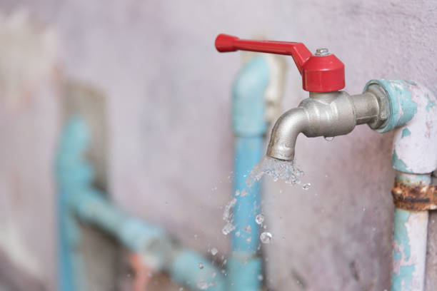 istock Closeup Tap with dripping water-drop. Saving water. 844105992