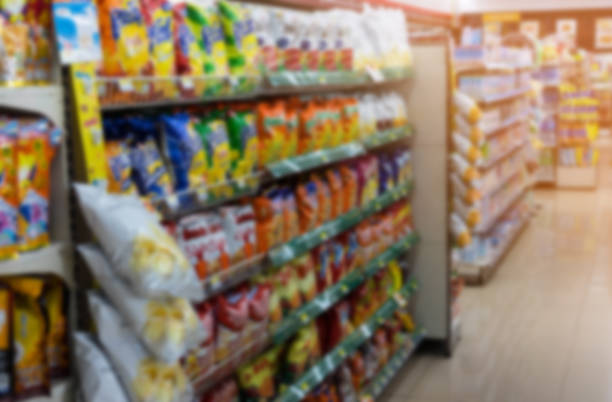 istock Grocery on shelf in small supermarket , blurred effect 844113654