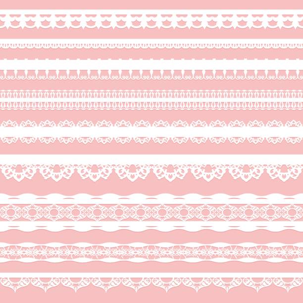 ilustrações de stock, clip art, desenhos animados e ícones de set of white lace braid isolated on a pink background. - pink background frame femininity pink