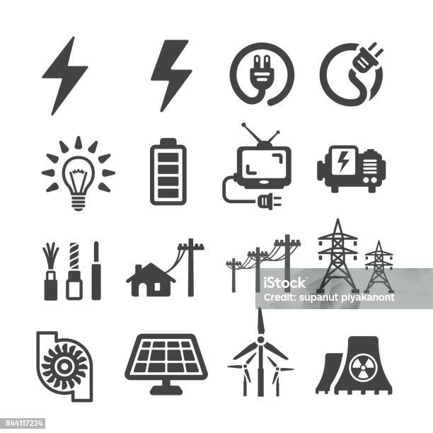 Electric Icon Stock Illustration - Download Image Now - Generator, Icon Symbol, Electricity Pylon