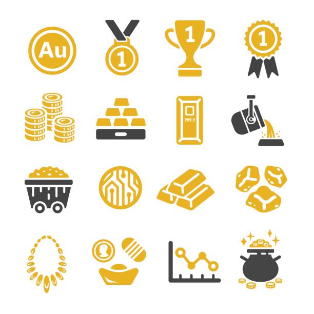 ilustrações, clipart, desenhos animados e ícones de ícone de ouro - gold ingot coin bullion