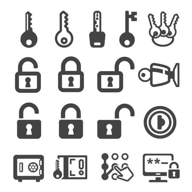 illustrazioni stock, clip art, cartoni animati e icone di tendenza di chiave,icona di blocco - key locking lock symbol