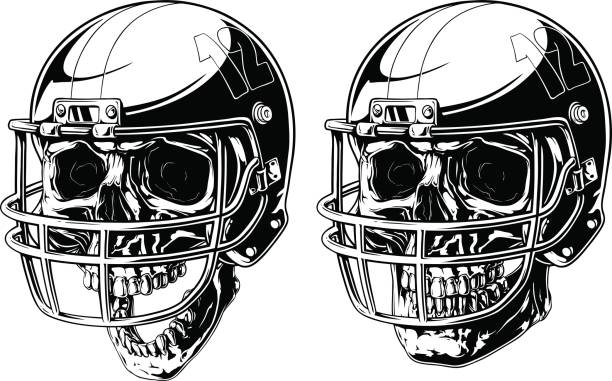ilustrações de stock, clip art, desenhos animados e ícones de graphic human skull in american football helmet - screw human head bolt isolated