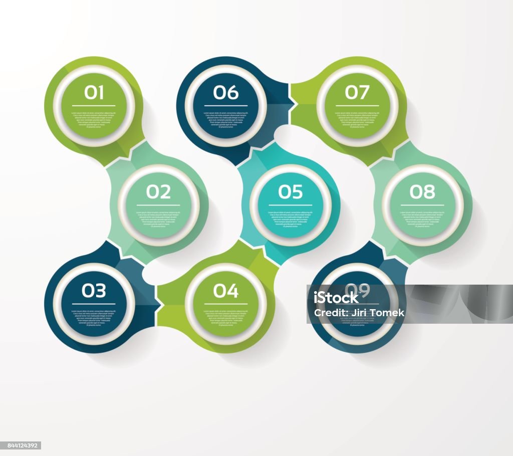 다이어그램, 그래프, 프레 젠 테이 션 및 차트에 대 한 벡터 infographic 템플릿. 9 옵션, 부품, 단계 또는 프로세스와 비즈니스 개념 - 로열티 프리 8-9 살 벡터 아트