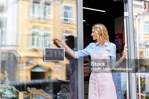 Florist With Open Sign Stock Photo - Download Image Now - Opening, Store, Open