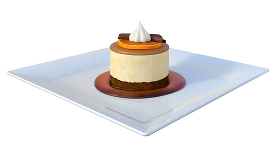 3D rendering of a luxury mousse on a plate isolated on white background