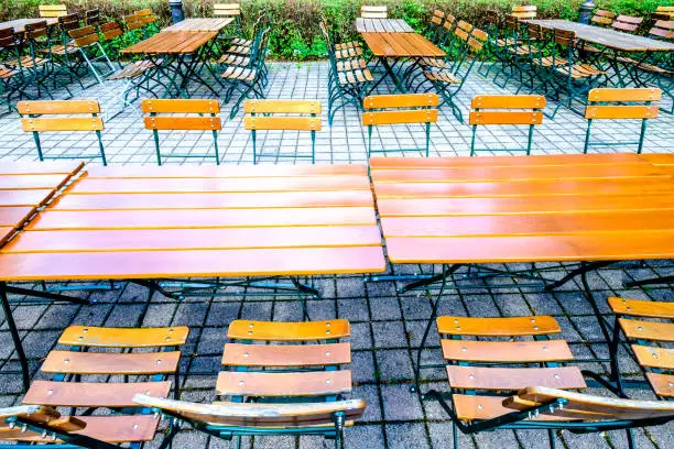 folding chairs at a typical bavarian beergarden