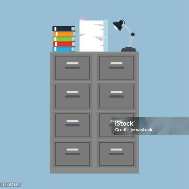 Cabinet Folder File Binder Lamp Pile Document Stock Illustration - Download Image Now - Drawer, Cabinet, File Folder