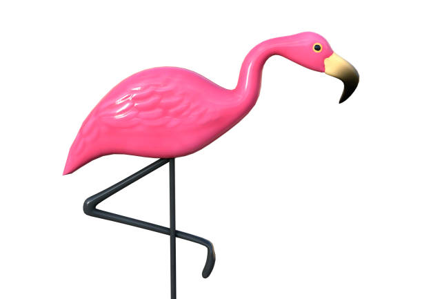 flamant rose sur blanc de rendu 3d - plastic flamingo photos et images de collection