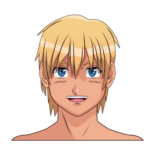Portrait Face Manga Anime Boy Blond Hair Blue Eyes Smile Stock Illustration  - Download Image Now - iStock