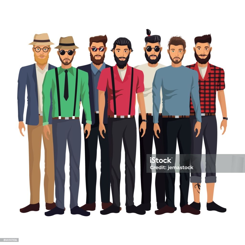 Groupe hommes style hispter barbu a la mode - clipart vectoriel de Barbe libre de droits