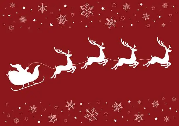 Vector illustration of Santa Sleigh and Reindeer with Snowflakes