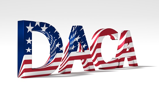 Huge abbreviation daca textured with the flag of the united states 3D illustration