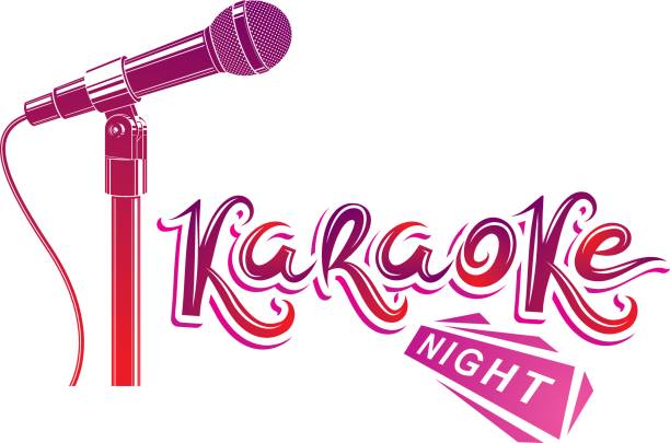 istock Nightlife entertainment concept, karaoke night vector inscription composed with stage microphone illustration. Leisure and relaxation lifestyle presentation. 844147782