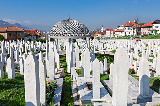 Sarajevo, Bosnia and Herzegovina - March 27, 2017: Muslim cemetery dedicated to the victims of the Bosnian war, in Sarajevo, Bosnia and Herzegovina.