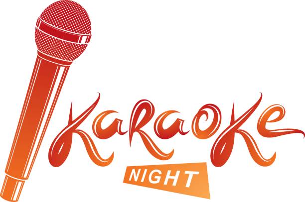 istock Nightlife entertainment concept, karaoke night vector inscription composed with stage microphone illustration. Leisure and relaxation lifestyle presentation. 844148168