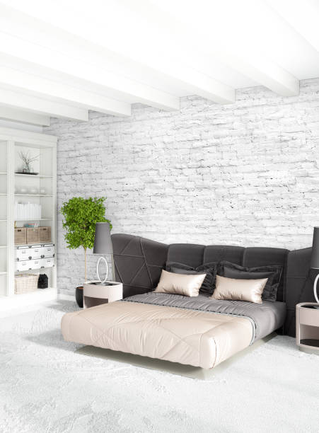 istock Modern loft interior bedroom or living room with eclectic wall with space. 3D rendering. 844153174