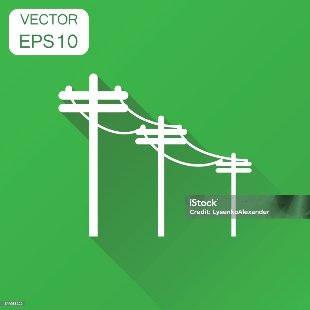 Icône de lignes d’alimentation haute tension. Pictogramme Business concept poteau électrique. Illustration vectorielle sur fond vert avec ombre portée. - clipart vectoriel de Pylône électrique libre de droits