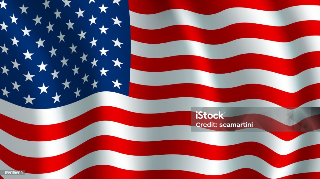 Vector flag of USA. American national symbol USA America flag. Vector US american united states country official national flag waving with curved fabric or waves texture of stars and red white horizontal color stripes American Flag stock vector
