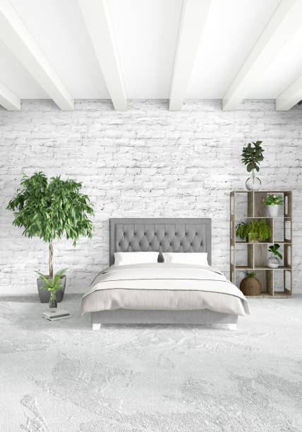 istock Modern loft interior bedroom or living room with eclectic wall with space. 3D rendering. 844160382