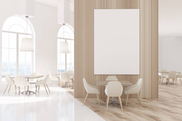 istock White and wood luxury cafe with a poster 844161482