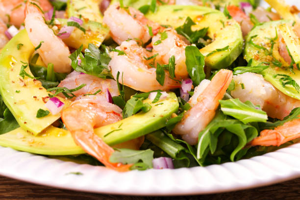 istock Shrimp salad with avocado and arugula 844164226