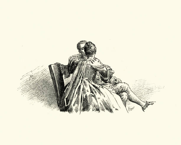manon lescaut - młodzi kochankowie całują się, xviii wiek - couple love old fashioned traditional culture stock illustrations