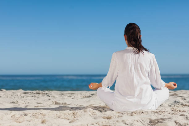 istock Woman doing yoga sitting back to camera 844164762
