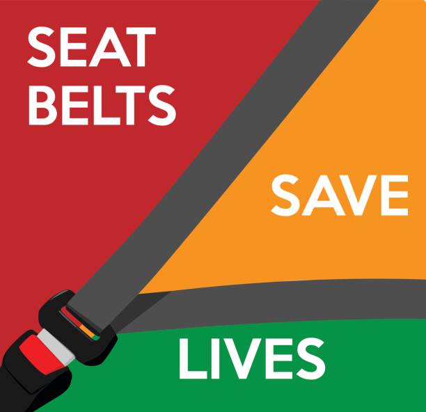 ilustrações de stock, clip art, desenhos animados e ícones de seat belts save lives template. - back seat illustrations