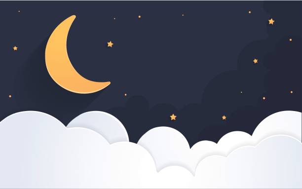 istock moon and stars in midnight .paper art style 844170700
