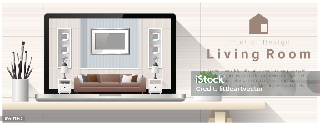 Modern Living Room Interior Design Background Vector Illustration Stock ...