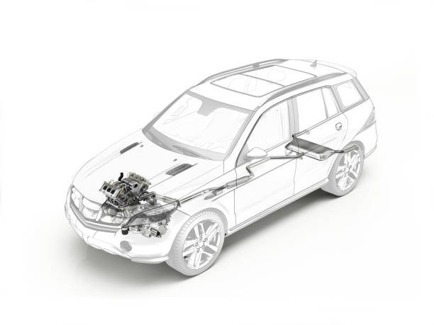 istock Suv cutaway drawing showing realistic engine and exhaust system 844179730