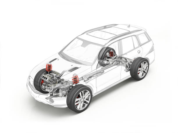 dibujo técnico de suv que muestra detalles del tren de aterrizaje realista - hardtop fotografías e imágenes de stock