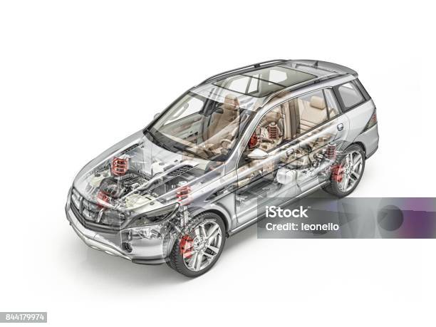 Suv Car Cutaway Stock Photo - Download Image Now - Car, Cutaway Drawing, Three Dimensional