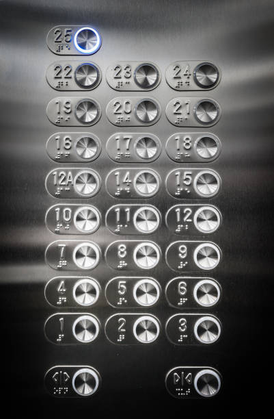 엘리베이터 버튼 - elevator push button stainless steel floor 뉴스 사진 이미지