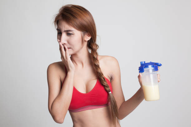 istock Beautiful Asian healthy girl hate whey protein. 844191448
