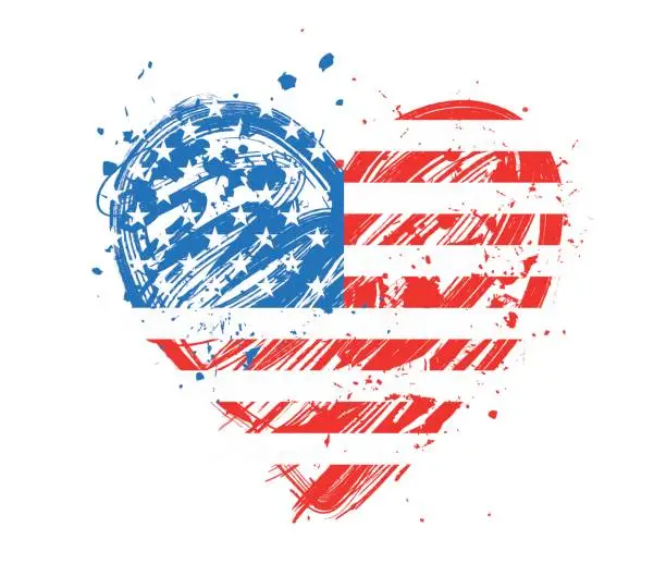 Vector illustration of American flag over grungy heart