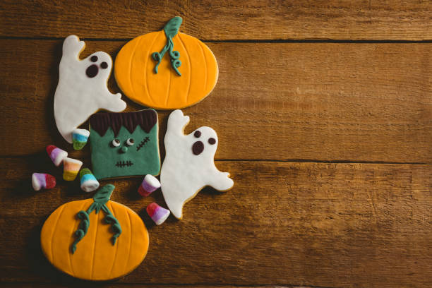 istock Overhead view of cookies with candies on table 844198584