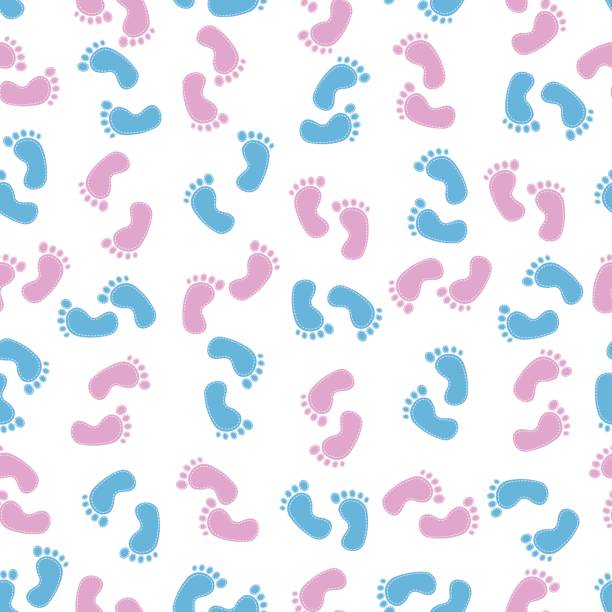 istock Seamless pattern with baby footprint. Traces of children on white background 844199208