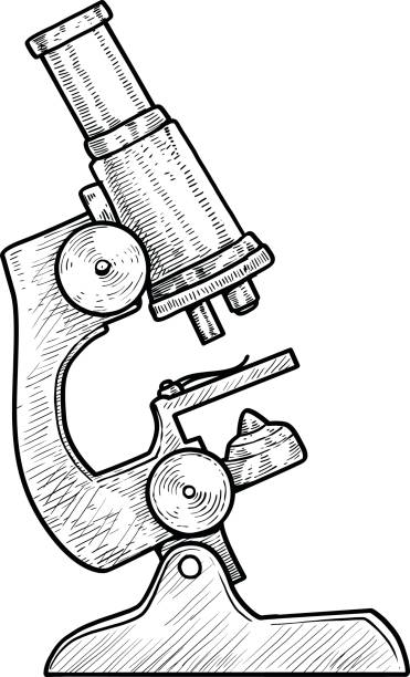 Microscope illustration, drawing, engraving, ink, line art, vector Illustration, what made by ink, then it was digitalized. toy microscope stock illustrations