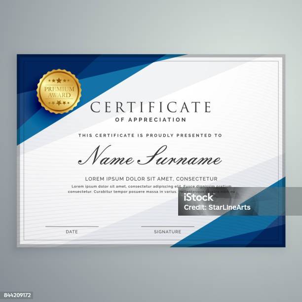 Modèle De Diplôme De Certificat Élégant De Blanc Et Bleu Vecteurs libres de droits et plus d'images vectorielles de Certificat