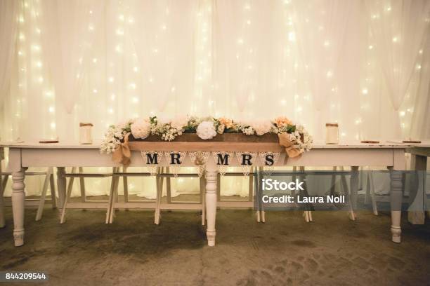 Rustic Wedding Reception Decor Stock Photo - Download Image Now - Party Horn Blower, Wedding, Wedding Reception