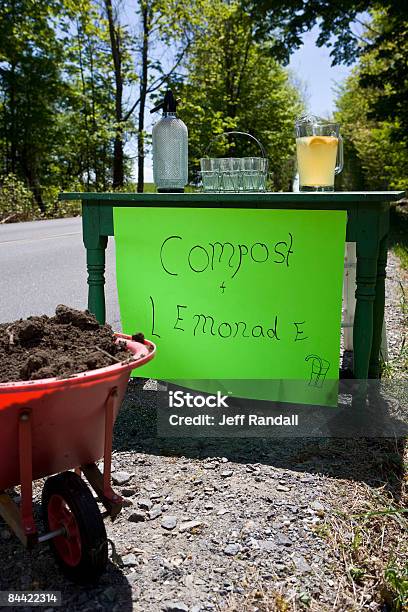Lemonade And Compost Stand On Country Road Stock Photo - Download Image Now - Absence, Business, Compost