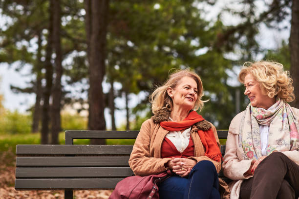 istock Two senoir woman talking 844229464
