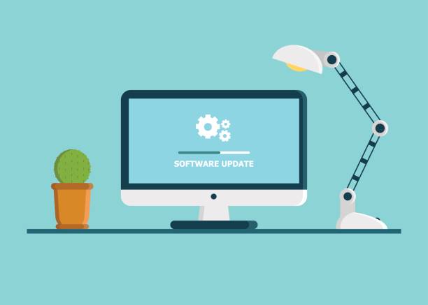 System software update, data update or synchronize with progress bar on the screen. Illustration System software update, data update or synchronize with progress bar on the screen. Vector Illustration synchronize stock illustrations